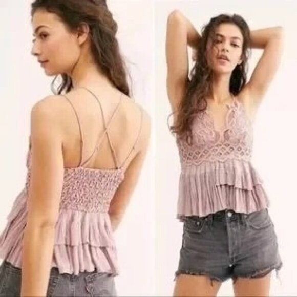 Free People Adella Mauve Pink Lace Cami - Picture 1 of 8